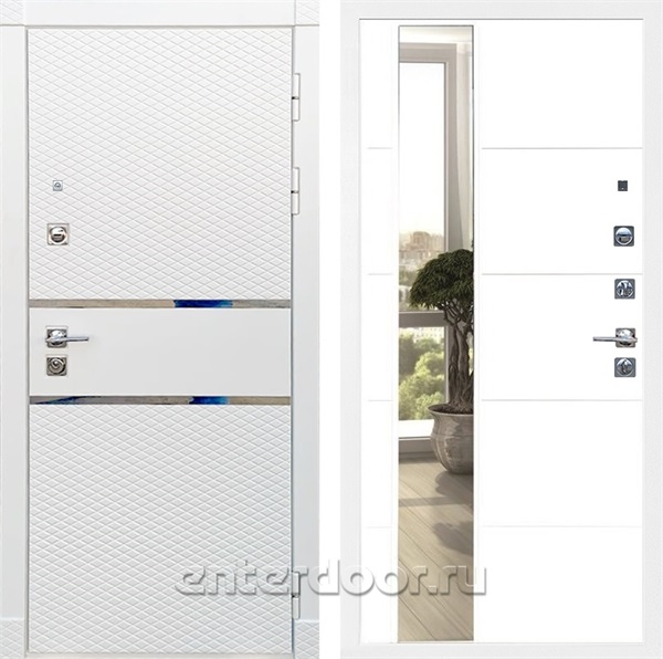 Входная металлическая дверь Сенатор Бастион с зеркалом СБ-19 (Белый матовый / Белый матовый)