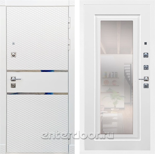 Входная металлическая дверь Сенатор Бастион с зеркалом (Белый матовый / Белый матовый)