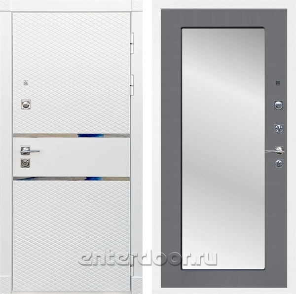 Входная металлическая дверь Сенатор Бастион с зеркалом Оптима (Белый матовый / Графит софт)