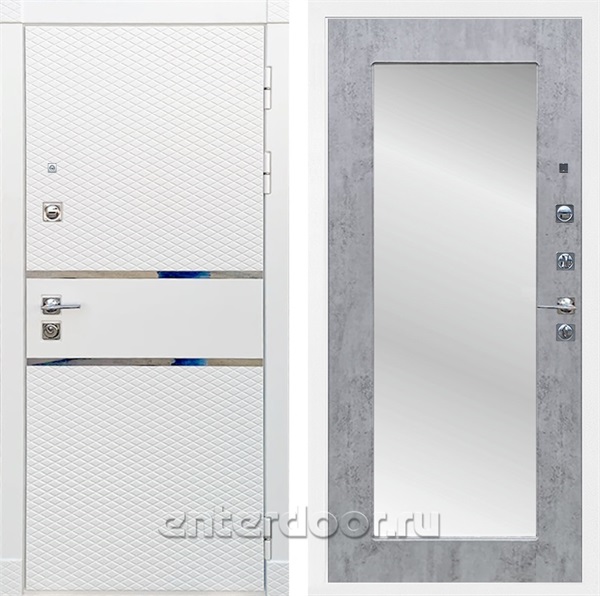Входная металлическая дверь Сенатор Бастион с зеркалом Оптима (Белый матовый / Бетон тёмный)