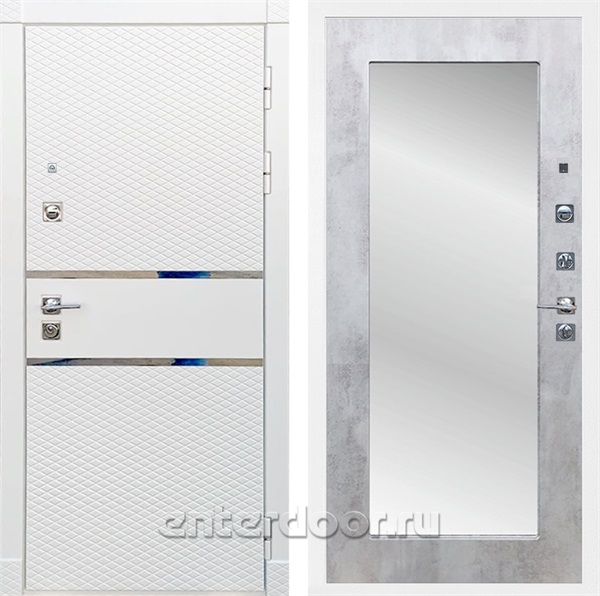 Входная металлическая дверь Сенатор Бастион с зеркалом Оптима (Белый матовый / Бетон светлый)
