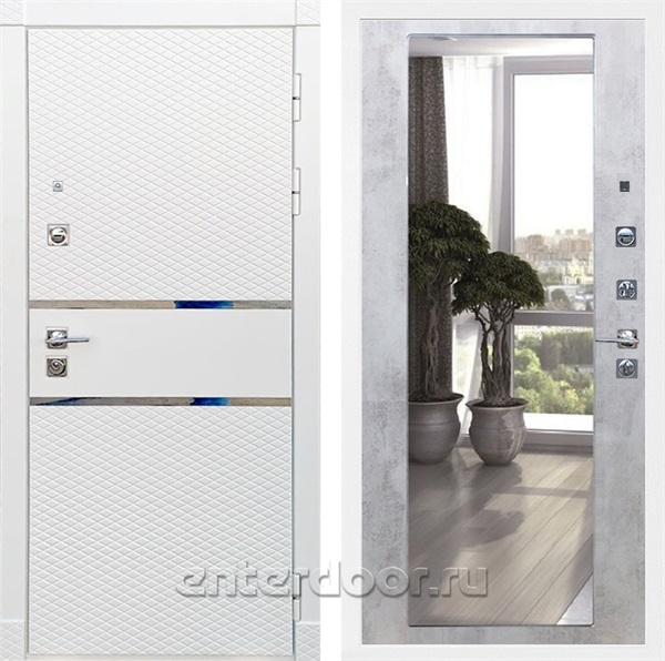 Входная металлическая дверь Сенатор Бастион с зеркалом 2XL (Белый матовый / Бетон светлый)