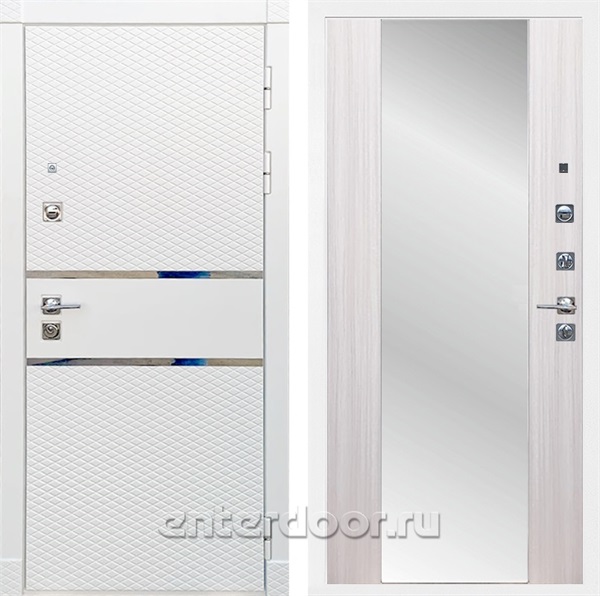 Входная металлическая дверь Сенатор Бастион с зеркалом Максимум (Белый матовый / Сандал белый)