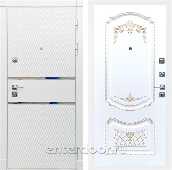 Входная металлическая дверь Сенатор Бастион ФЛ-317 (Белый матовый / Белый патина Золото)