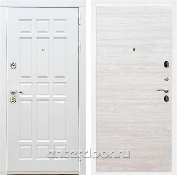 Входная металлическая дверь Сиэтл White Гладкая (Белый матовый / Акация светлая)