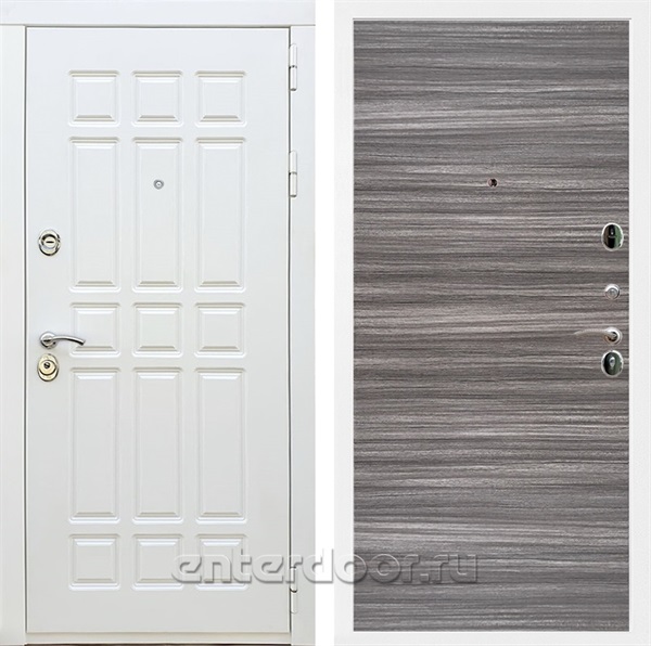 Входная металлическая дверь Сиэтл White Гладкая (Белый матовый / Сандал серый)