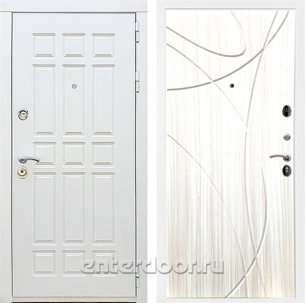 Входная металлическая дверь Сиэтл White ФЛ-247 (Белый матовый / Лиственница беж)