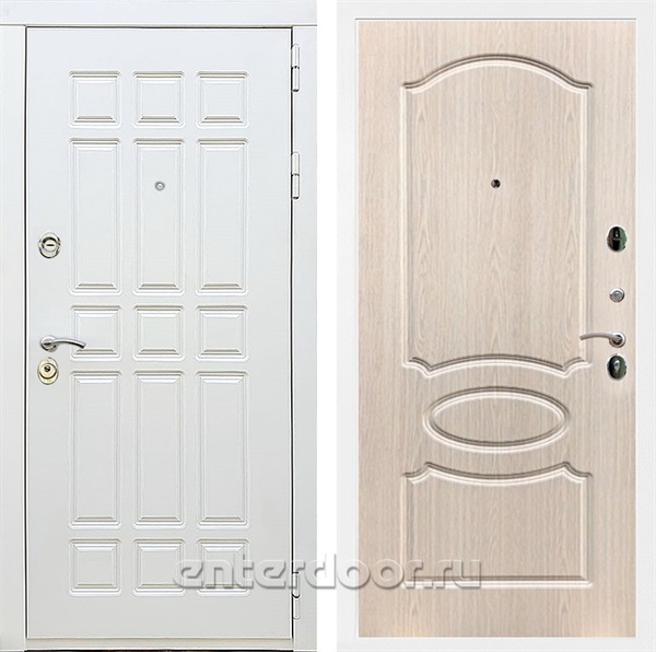 Входная металлическая дверь Сиэтл White ФЛ-128 (Белый матовый / Беленый дуб)