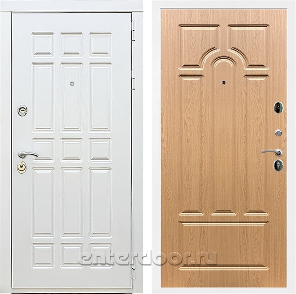 Входная металлическая дверь Сиэтл White ФЛ-58 (Белый матовый / Дуб светлый)