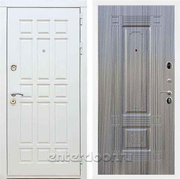 Входная металлическая дверь Сиэтл White ФЛ-2 (Белый матовый / Сандал серый)