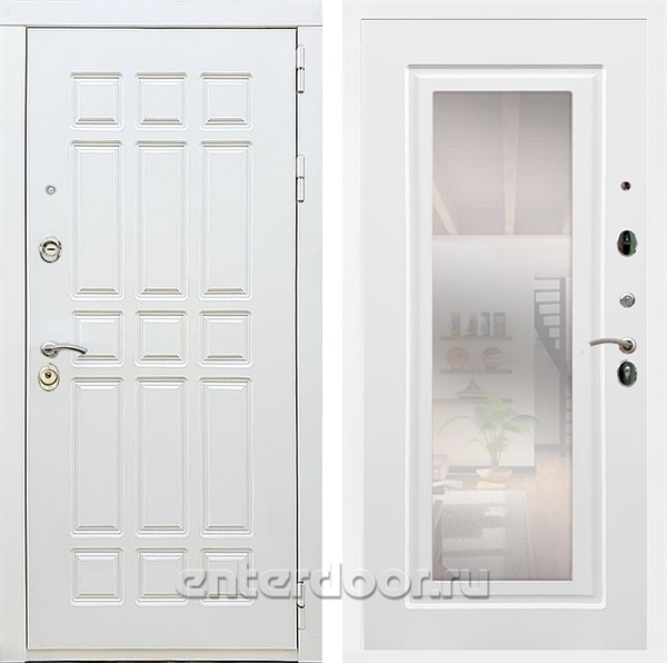 Входная металлическая дверь Сиэтл White с зеркалом (Белый матовый / Белый матовый)