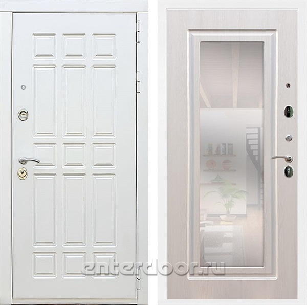 Входная металлическая дверь Сиэтл White с зеркалом (Белый матовый / Лиственница беж)