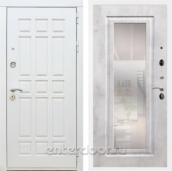 Входная металлическая дверь Сиэтл White с зеркалом (Белый матовый / Бетон светлый)