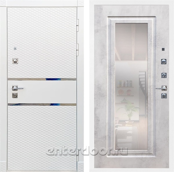 Входная металлическая дверь Сенатор Бастион с зеркалом (Белый матовый / Бетон светлый)