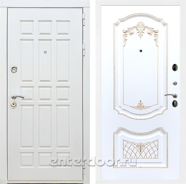 Входная металлическая дверь Сиэтл White ФЛ-317 (Белый матовый / Белый патина Золото)
