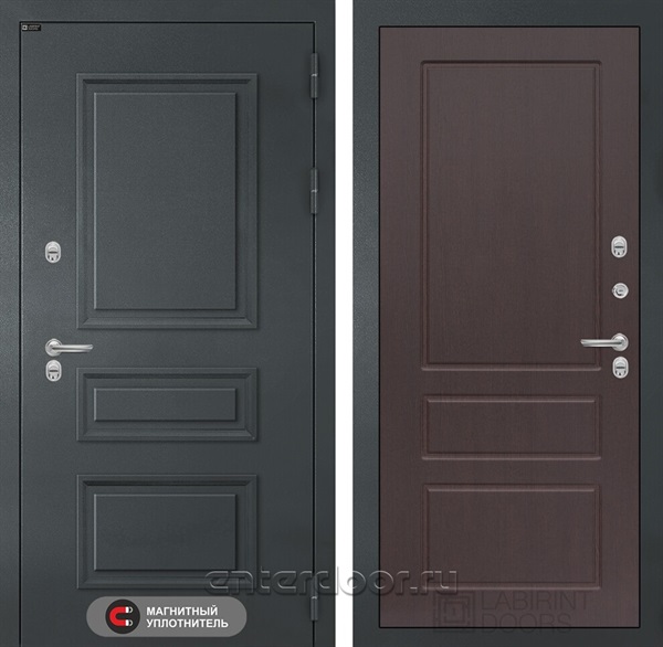 Уличная металлическая дверь с терморазрывом Атлантик 03 (Графитовый серый RAL 7024 / Орех премиум)