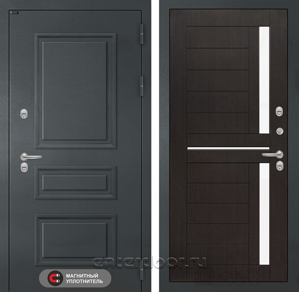 Уличная металлическая дверь с терморазрывом Атлантик 02 (Графитовый серый RAL 7024 / Венге)