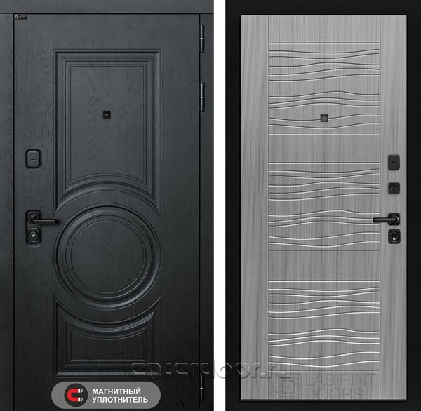 Входная металлическая дверь Лабиринт Grand 06 (Альберо блэк / Сандал серый)