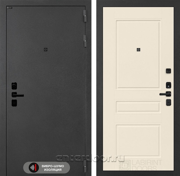 Входная металлическая дверь Лабиринт Acustic 03 (Муар серый / Крем софт)