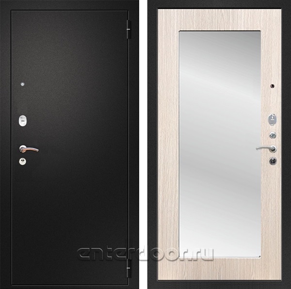 Входная металлическая дверь Армада Арсенал с зеркалом Пастораль (Черный муар / Белёный дуб)