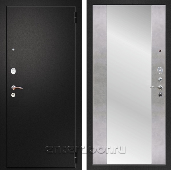 Входная металлическая дверь Армада Арсенал с зеркалом СБ-16 (Черный муар / Бетон светлый)