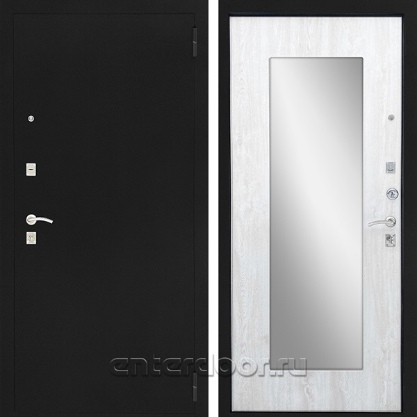 Входная металлическая дверь Люкс с зеркалом (Черное серебро / Сосна белая)