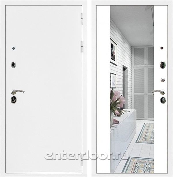 Входная дверь Армада Престиж с зеркалом СБ-16 (Белая шагрень / Белый матовый) - фото 111802