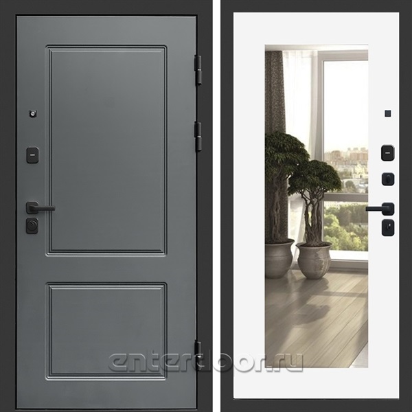Входная дверь Престиж Верона 3к с зеркалом Оптима (Грей / Белый софт)