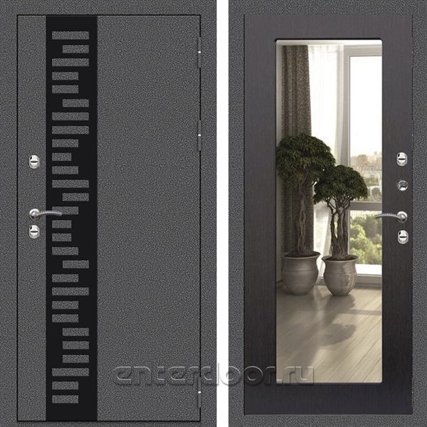 Входная дверь Термо Сибирь 3к с зеркалом Оптима (Антик серебро / Венге)