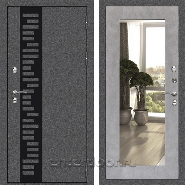 Входная дверь Термо Сибирь 3к с зеркалом Оптима (Антик серебро / Бетон светлый)