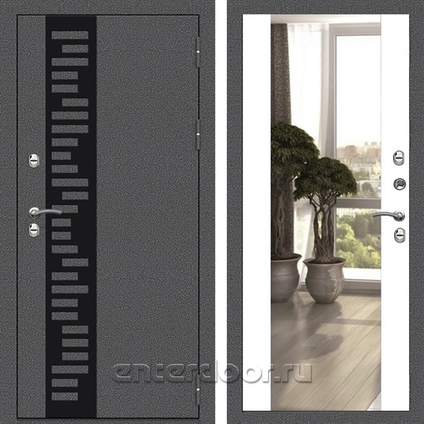 Входная дверь Термо Сибирь 3к с зеркалом Максимум (Антик серебро / Белый софт)