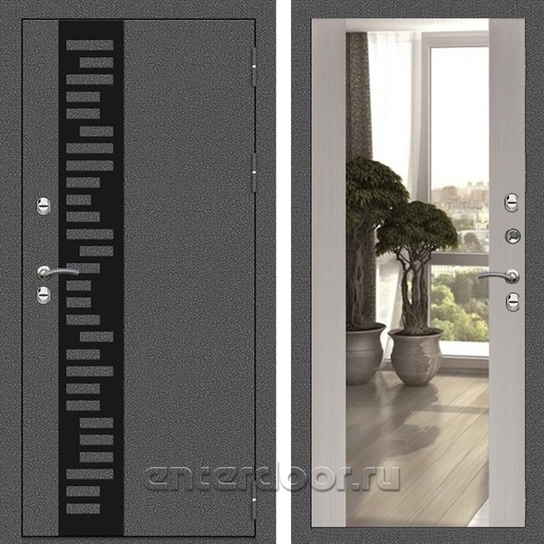 Входная дверь Термо Сибирь 3к с зеркалом Максимум (Антик серебро / Лиственница беж)