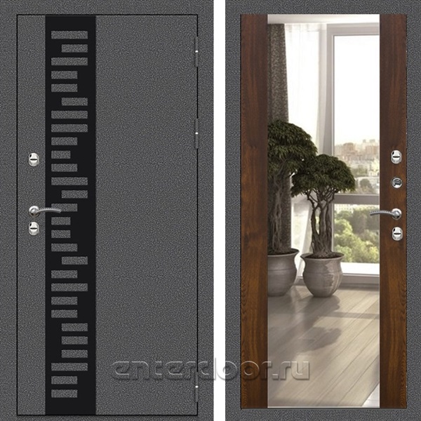 Входная дверь Термо Сибирь 3к с зеркалом Максимум (Антик серебро / Дуб)