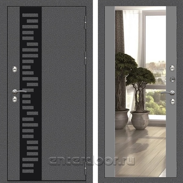 Входная дверь Термо Сибирь 3к с зеркалом Максимум (Антик серебро / Грей софт)