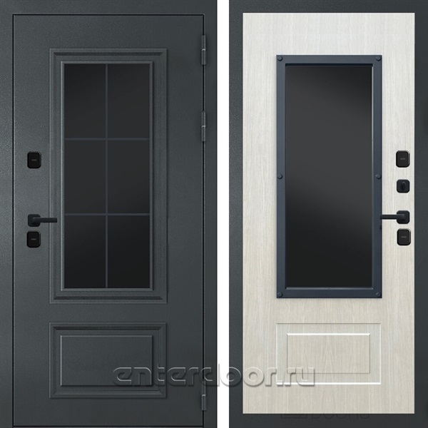 Входная дверь Термо Эверест с окном и английской решеткой (Графитовый серый / Лиственница)
