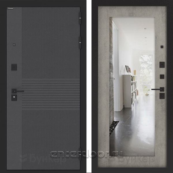 Входная дверь BN-05 с зеркалом ФЛЗ-603 - Бетон серый
