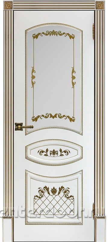 Межкомнатная дверь Алина-2 ДО Эмаль белая с золотой патиной (Шпон)