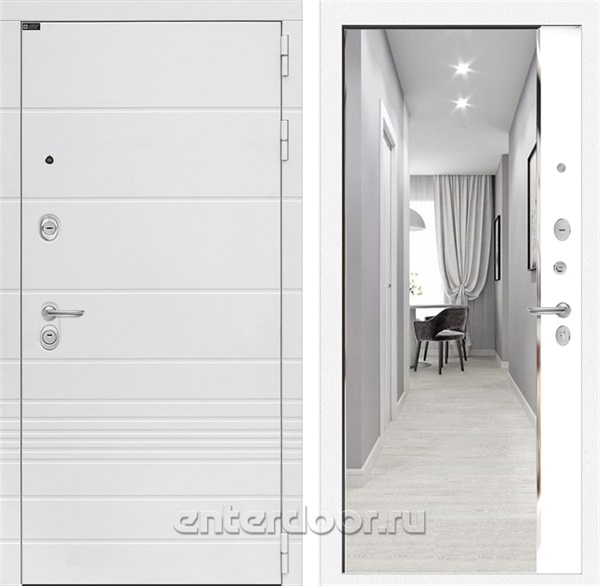 Входная дверь Трендо с зеркалом Панорама (Белый камень / Белый софт)
