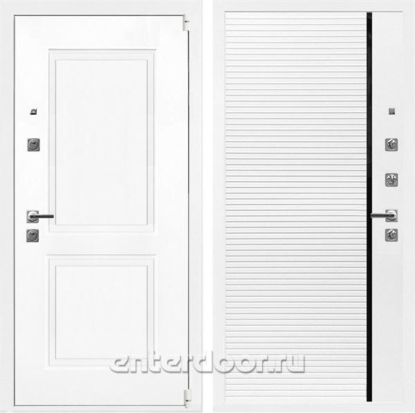 Входная дверь Неон 3К Белый софт / Гранд Белый матовый + вставка черное стекло