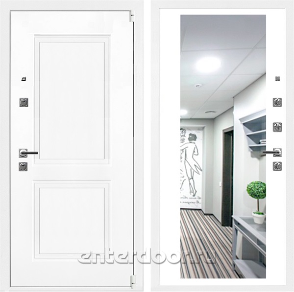 Входная дверь Неон 3К Белый софт / 2XL зеркало Белый матовый