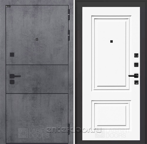 Входная металлическая дверь Лабиринт Инфинити 26 (Бетон темный / Эмаль белая RAL 9003)