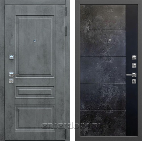 Входная дверь Соната №124 (Бетон темный / Стоун Грей + Лофт черный)