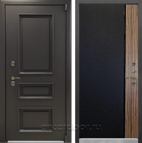 Входная дверь Термо Айсберг №123 (Муар коричневый / Черный кварц + Орех коньяк)