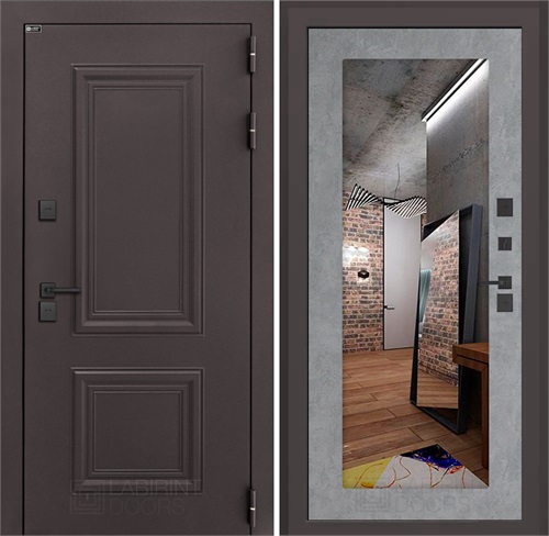 Входная дверь Полярис Термо Лайт с зеркалом 18 (Муар коричневый / Бетон светлый) для частного загородного дома и дачи 30606 - фото 140329