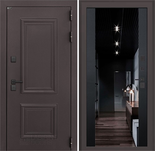 Входная дверь Полярис Термо Лайт с тонированным зеркалом Максимум (Муар коричневый / Черный кварц) для частного загородного дома и дачи 30609 - фото 140344