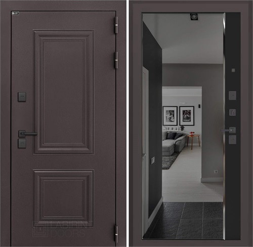 Входная дверь Полярис Термо Лайт с тонированным зеркалом Панорама (Муар коричневый / Черный кварц) для частного загородного дома и дачи 30616 - фото 140379