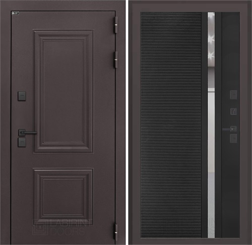 Входная дверь Полярис Термо Лайт №31 зеркальная вставка с тонировкой (Муар коричневый / Черный кварц) для частного загородного дома и дачи 30627 - фото 140434