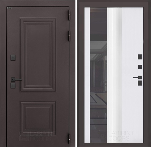 Входная дверь Полярис Термо Лайт с тонированным зеркалом 32 (Муар коричневый / Белый рельеф софт) для частного загородного дома и дачи 30628 - фото 140439
