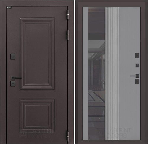 Входная дверь Полярис Термо Лайт с тонированным зеркалом 32 (Муар коричневый / Серый рельеф софт) для частного загородного дома и дачи 30629 - фото 140444
