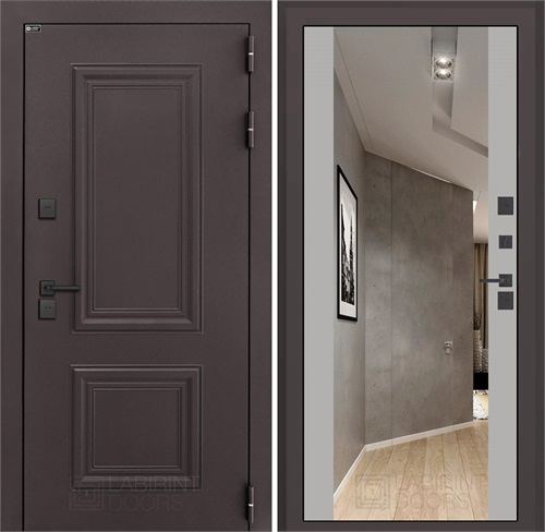 Входная дверь Полярис Термо Лайт с зеркалом Максимум (Муар коричневый / Грей софт) для частного загородного дома и дачи 30634 - фото 140469